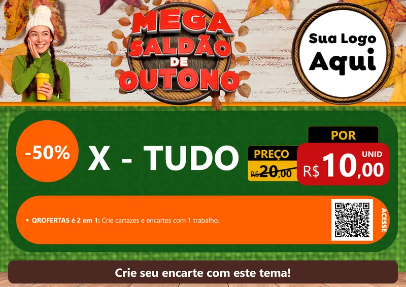 Modelo de Cartaz para Cartaz A4 Horizontal com o tema Mega Saldão de Outono para Hamburgueria