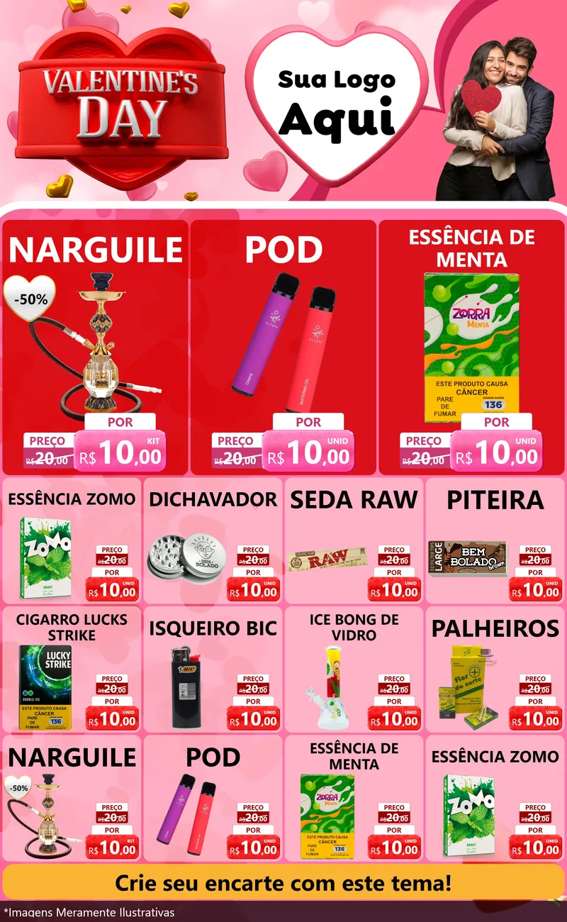Modelo de Encarte para Encarte Grande com o tema Valentine's Day para Tabacaria