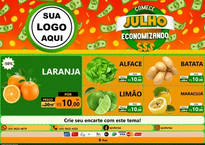 Modelo de Encarte para Encarte A4 Horizontal com o tema Comece Julho Economizando para Hortifrúti