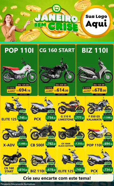 Modelo de Encarte para Encarte Grande com o tema Janeiro Sem Crise para Concessionaria de Motos
