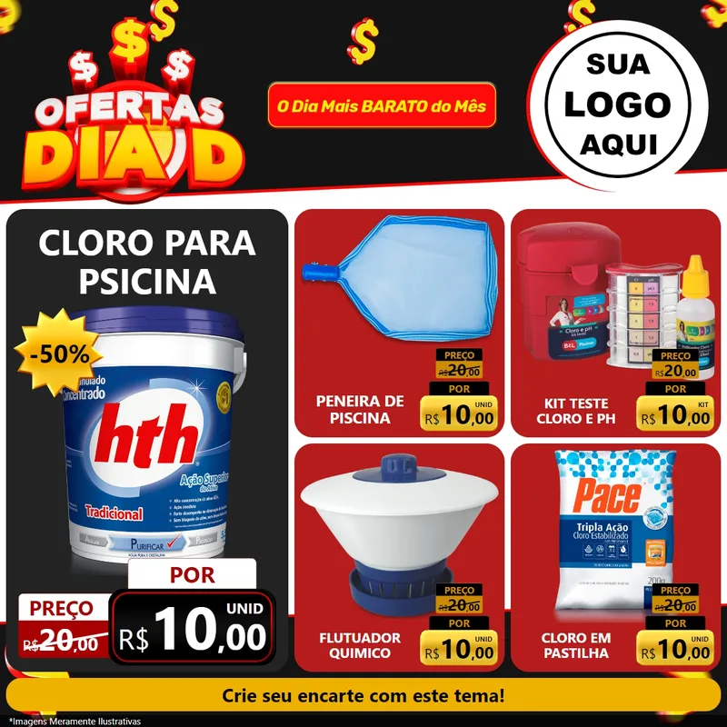 Modelo de Rede Social para Feed Facebook com o tema Ofertas Dia D para Produtos para Piscina