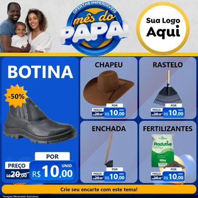 Modelo de Rede Social para Feed Facebook com o tema Ofertas Imperdíveis Mês Do Papai para Agropecuária