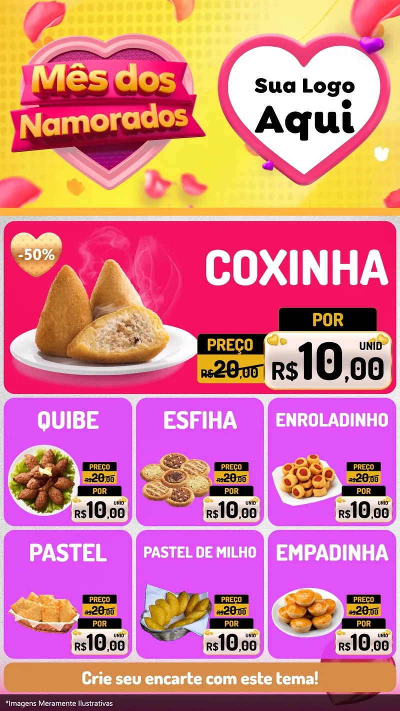 Modelo de Rede Social para Stories com o tema Mês dos Namorados para Salgadaria