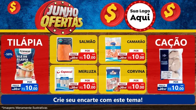 Modelo de TV para TV Horizontal com o tema Junho de Ofertas para Peixaria