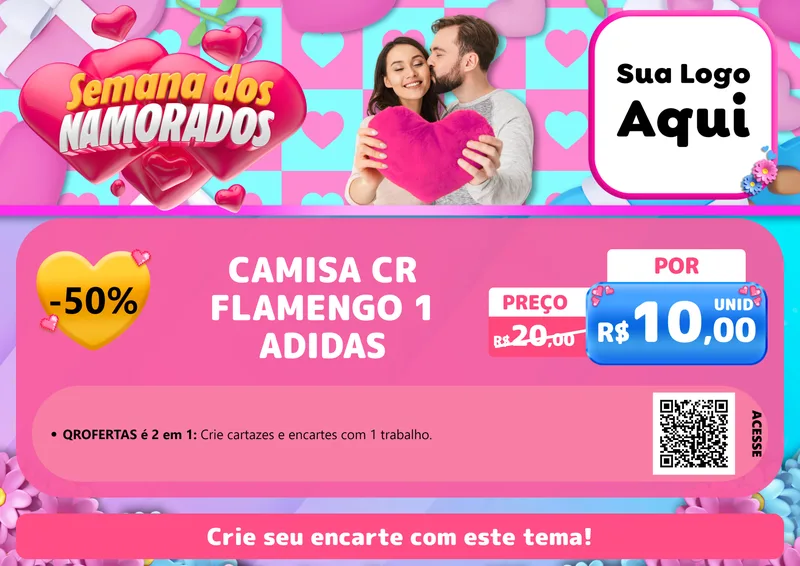 Modelo de Cartaz para Cartaz A4 Horizontal com o tema Semana dos Namorados para Roupas e acessórios