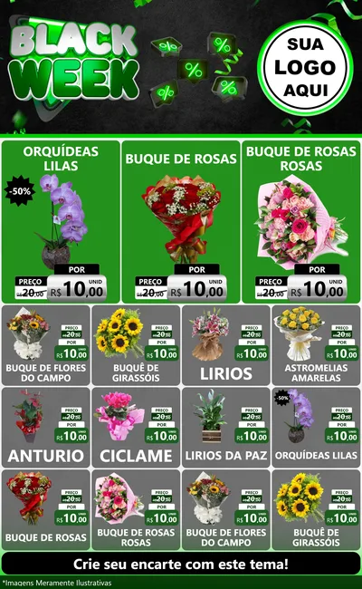 Modelo de Encarte para Encarte Grande com o tema Black Week para Floricultura e jardim