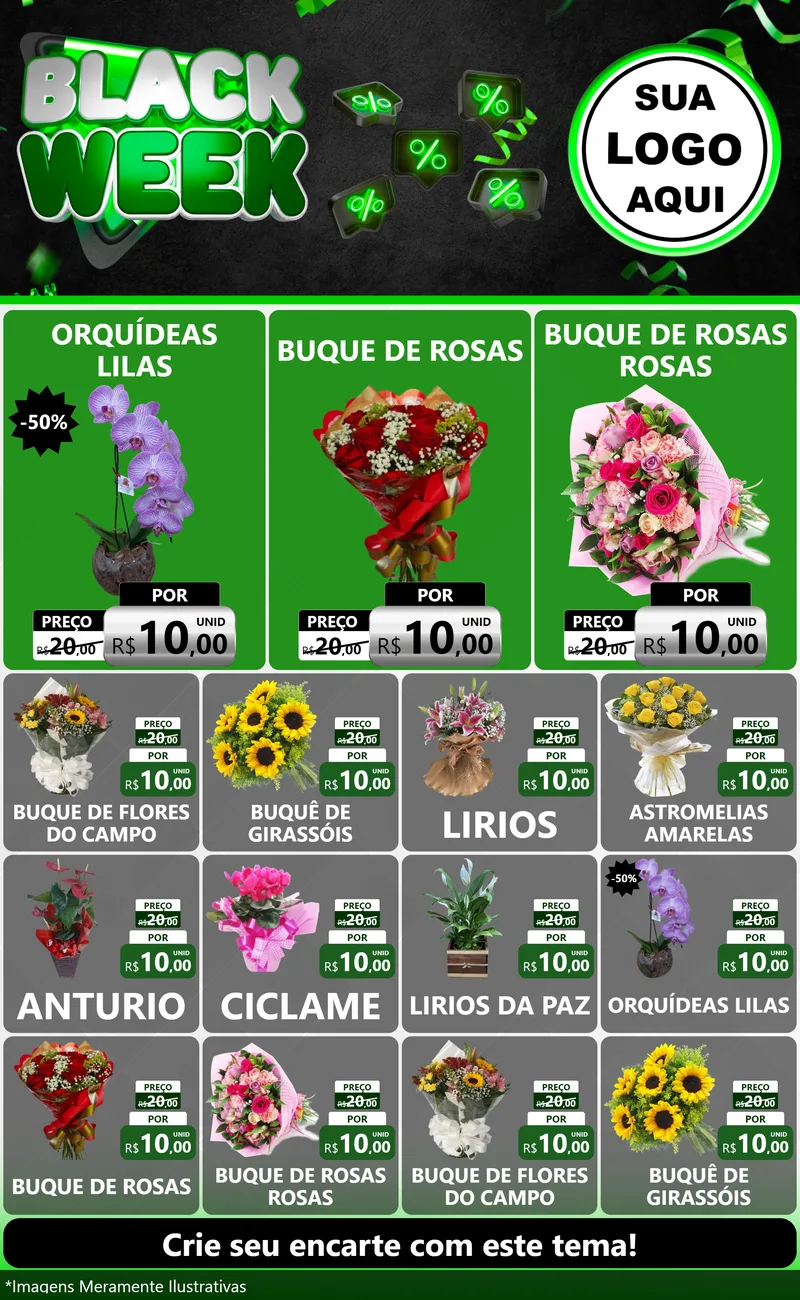 Modelo de Encarte para Encarte Grande com o tema Black Week para Floricultura e jardim