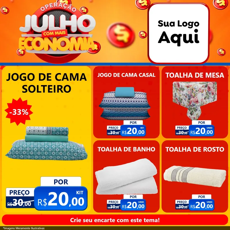 Modelo de Rede Social para Feed Facebook com o tema Operação Julho Com Mais Economia para Cama, Mesa e Banho