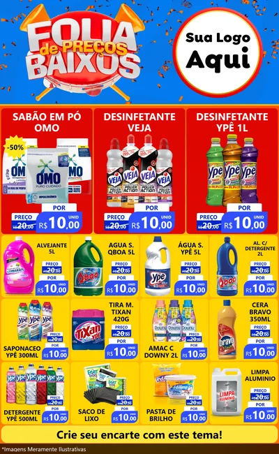 Modelo de Encarte para Encarte Grande com o tema Folia de Preços Baixos para Produtos de Limpeza