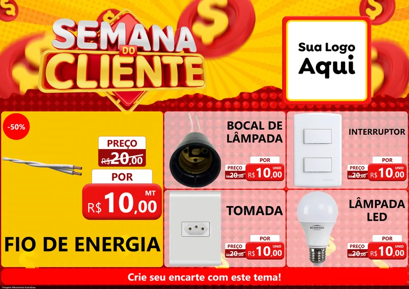 Modelo de Encarte para Encarte A4 Horizontal com o tema Semana do Cliente para Materiais Elétricos