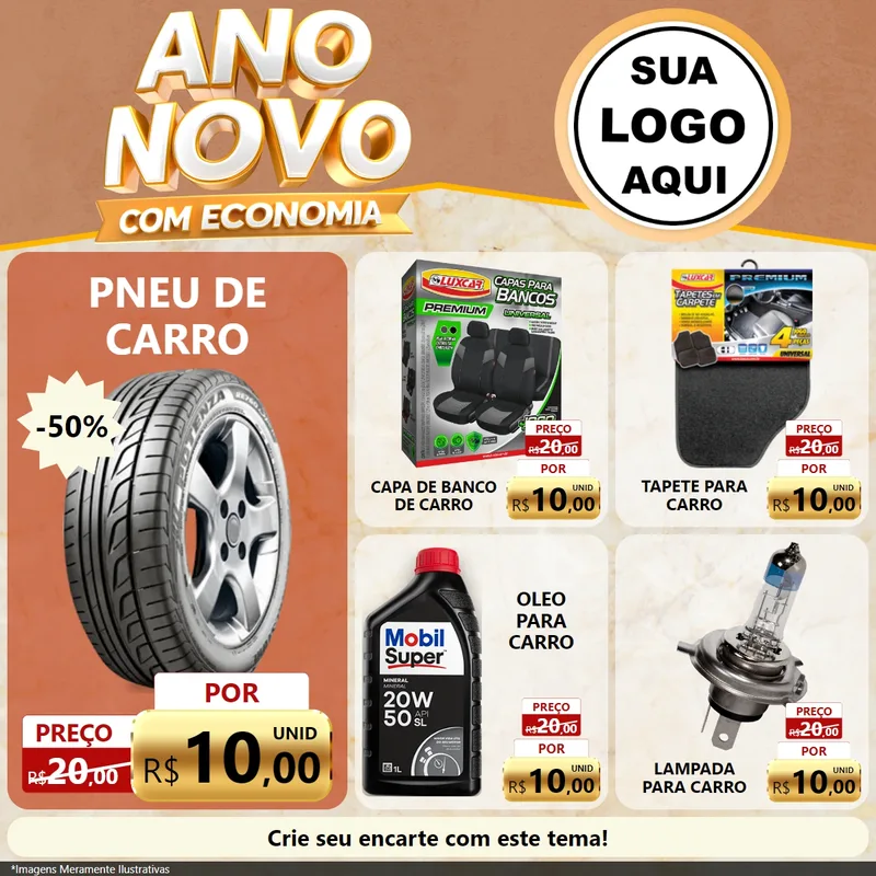 Modelo de Rede Social para Feed Facebook com o tema Ano Novo Com Economia para Auto peças