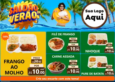 Modelo de Encarte para Encarte A4 Horizontal com o tema Saldão de Verão para Restaurante
