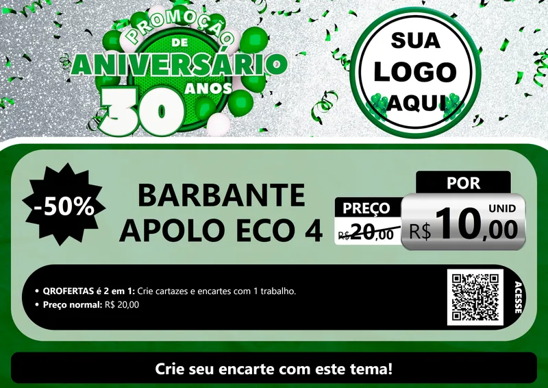 Modelo de Cartaz para Cartaz A4 Horizontal com o tema Promoção de Aniversário - 30 Anos para Armarinho e Aviamentos