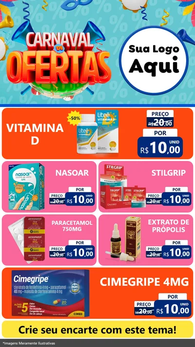 Modelo de TV para TV Vertical com o tema Carnaval de Ofertas para Farmácia