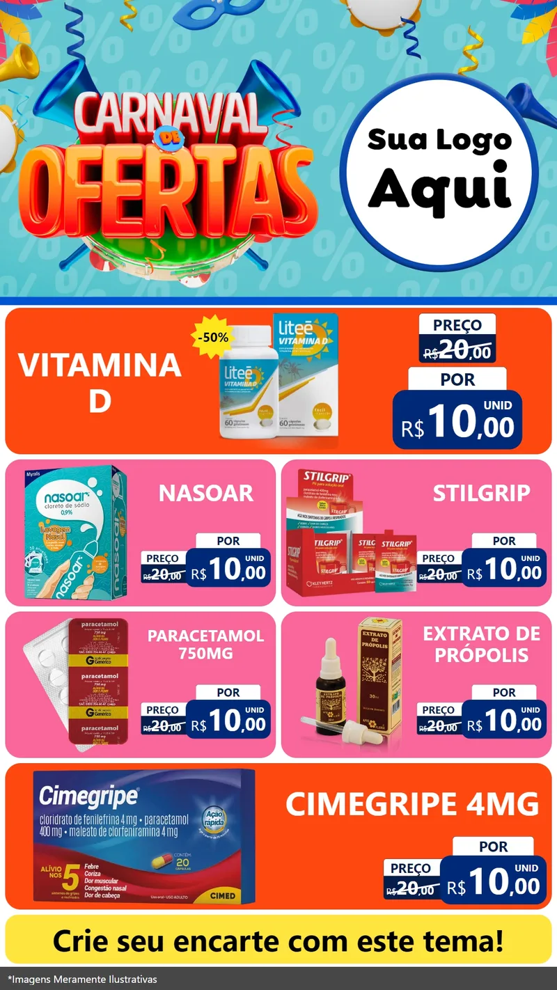 Modelo de TV para TV Vertical com o tema Carnaval de Ofertas para Farmácia