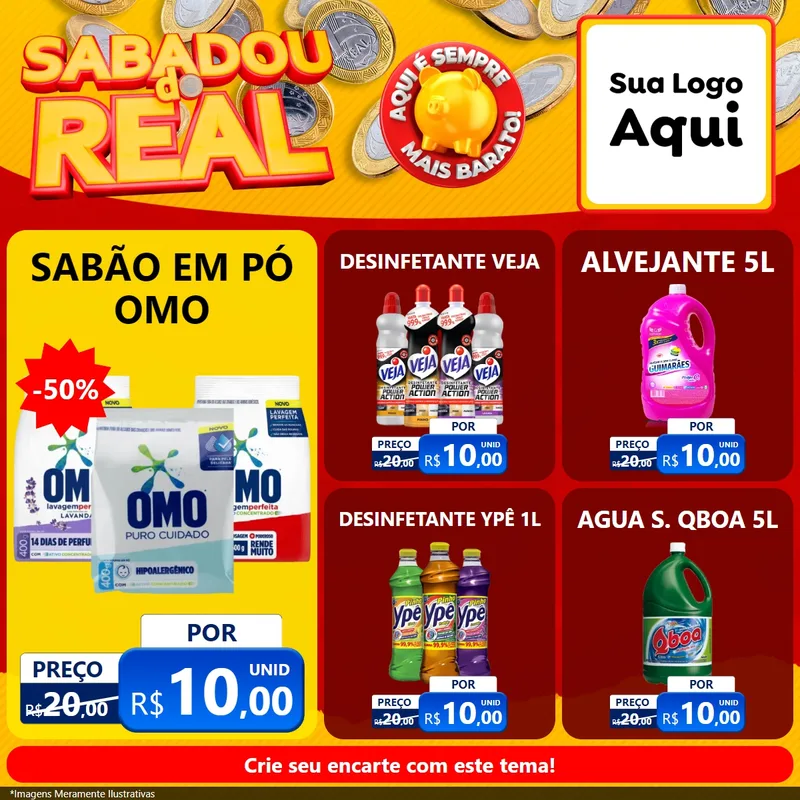 Modelo de Rede Social para Feed Facebook com o tema Sabadou do Real para Produtos de Limpeza