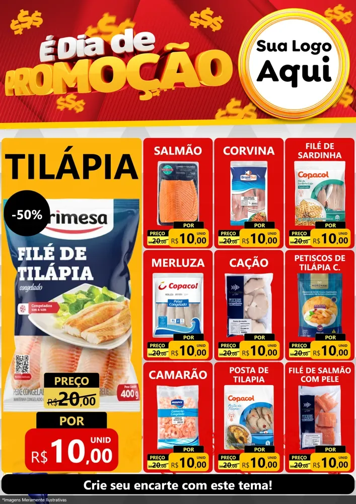 Modelo de Encarte para Encarte A4 Vertical com o tema É Dia De Promoção para Peixaria