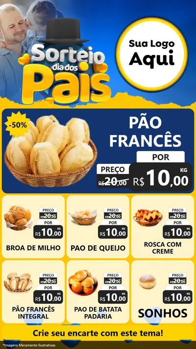 Modelo de Rede Social para Stories com o tema Sorteio Dia Dos Pais para Padaria