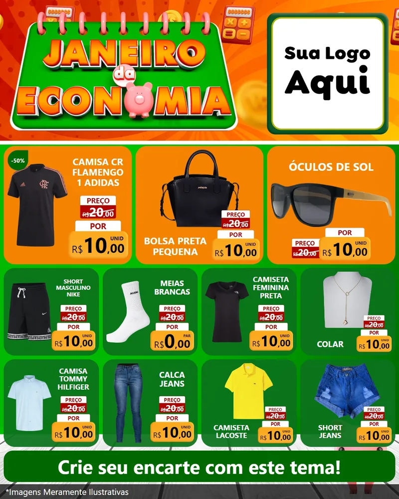Modelo de Rede Social para Feed Instagram com o tema Janeiro da Economia para Roupas e acessórios