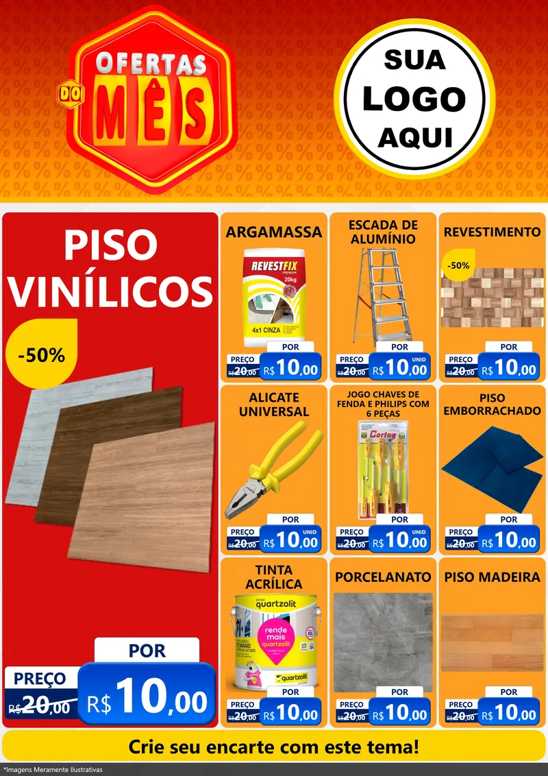 Modelo de Encarte para Encarte A4 Vertical com o tema Ofertas do Mês para Material para Construção