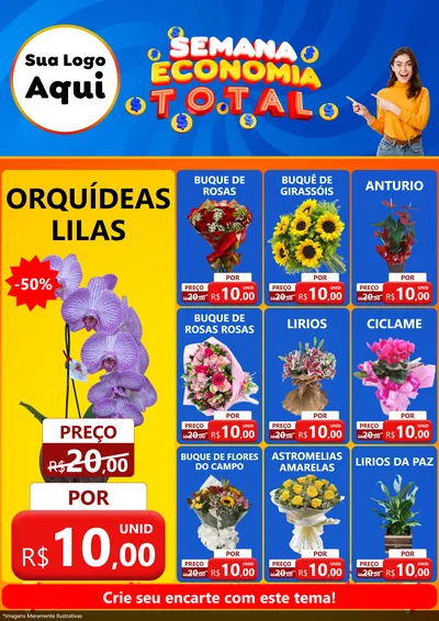Modelo de Encarte para Encarte A4 Vertical com o tema Semana Economia Total para Floricultura e jardim