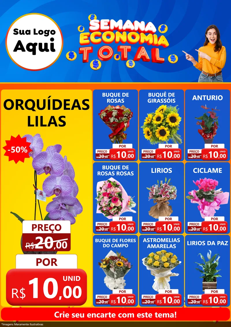 Modelo de Encarte para Encarte A4 Vertical com o tema Semana Economia Total para Floricultura e jardim