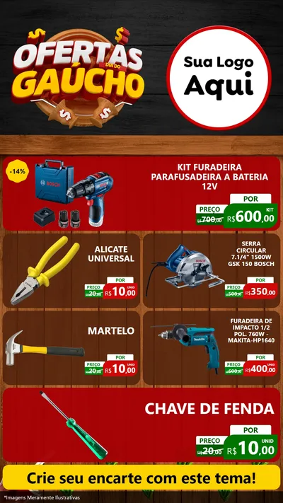 Modelo de TV para TV Vertical com o tema Ofertas Dia do Gaúcho para Maquinas e Ferramentas