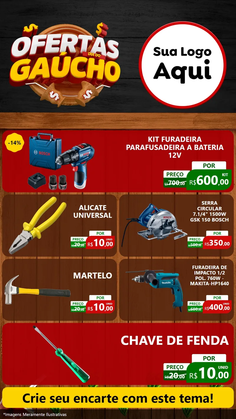 Modelo de TV para TV Vertical com o tema Ofertas Dia do Gaúcho para Maquinas e Ferramentas