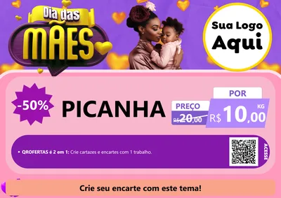 Modelo de Cartaz para Cartaz A4 Horizontal com o tema Dia das Mães para Açougue
