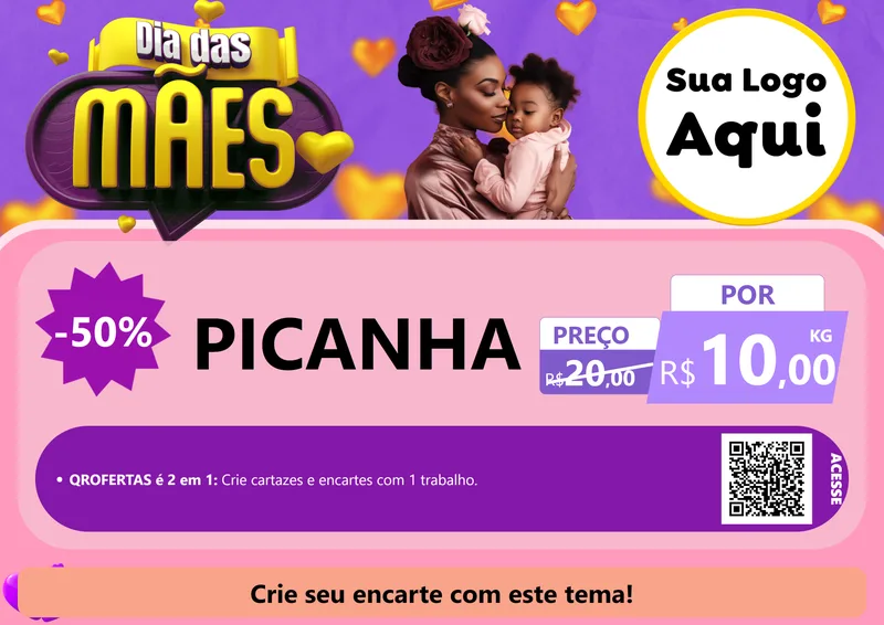 Modelo de Cartaz para Cartaz A4 Horizontal com o tema Dia das Mães para Açougue