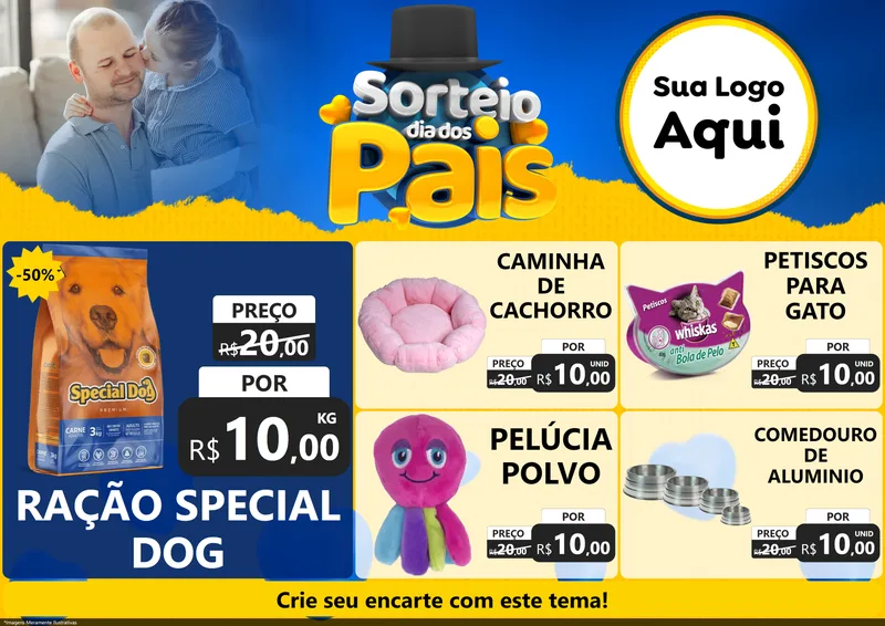 Modelo de Encarte para Encarte A4 Horizontal com o tema Sorteio Dia Dos Pais para Pet Shop