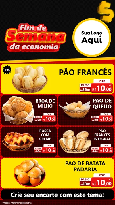Modelo de TV para TV Vertical com o tema Fim de Semana da Economia para Padaria