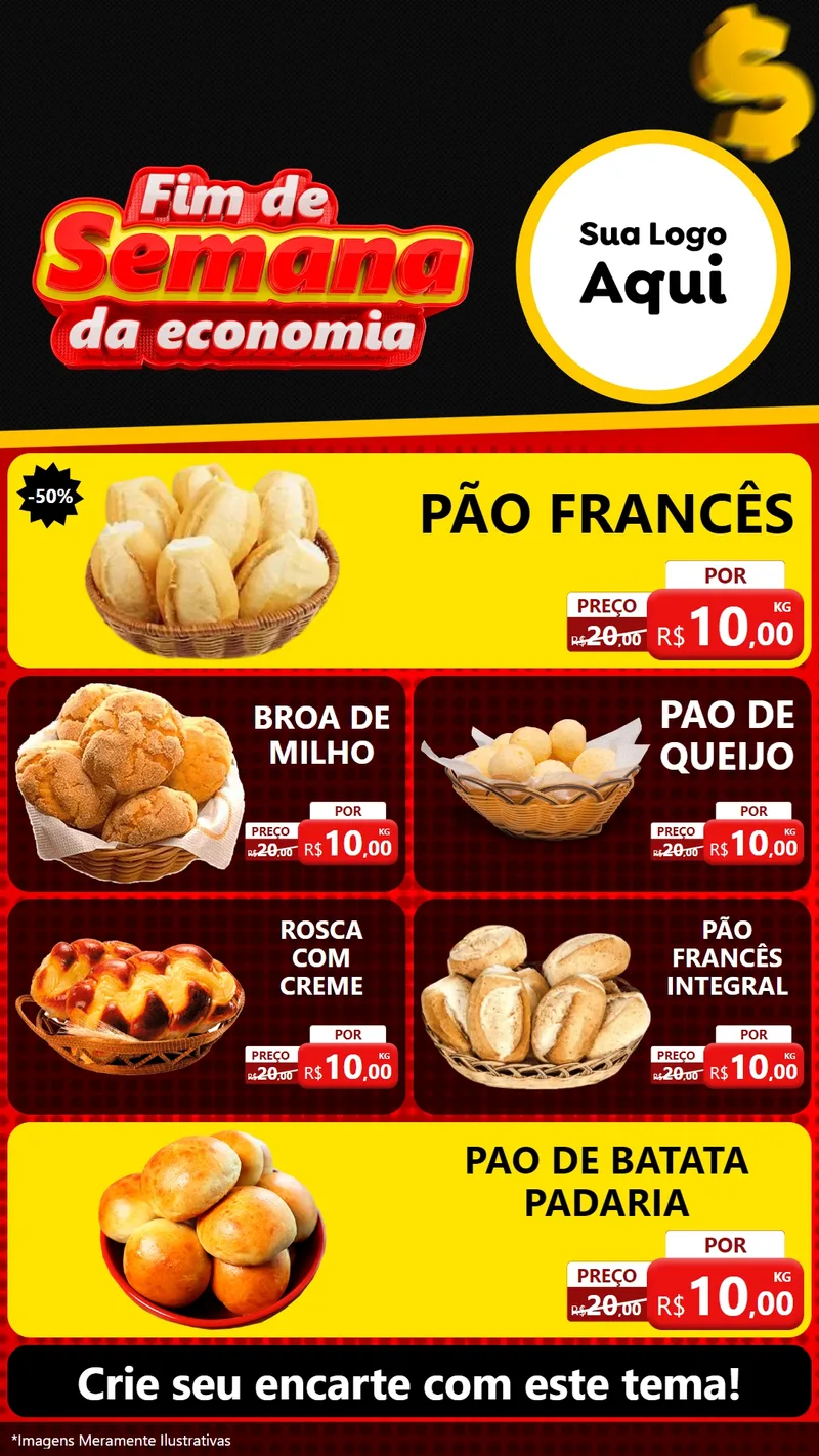 Modelo de TV para TV Vertical com o tema Fim de Semana da Economia para Padaria