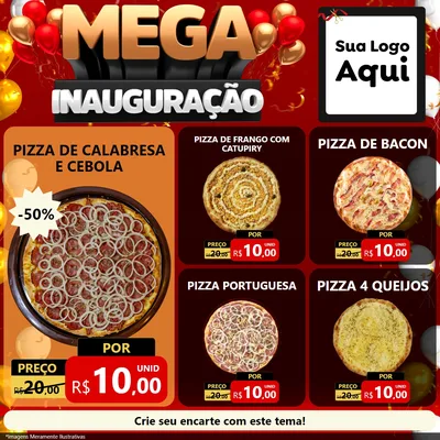 Modelo de Rede Social para Feed Facebook com o tema Mega Inauguração para Pizzaria