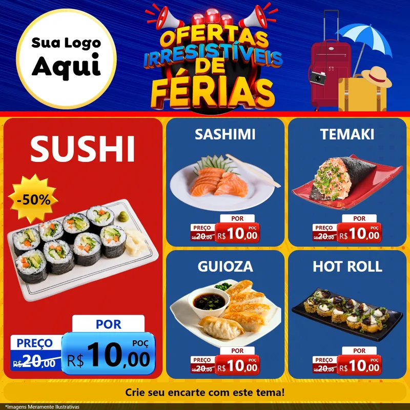 Modelo de Rede Social para Feed Facebook com o tema Ofertas Irresistíveis de Férias para Comida japonesa
