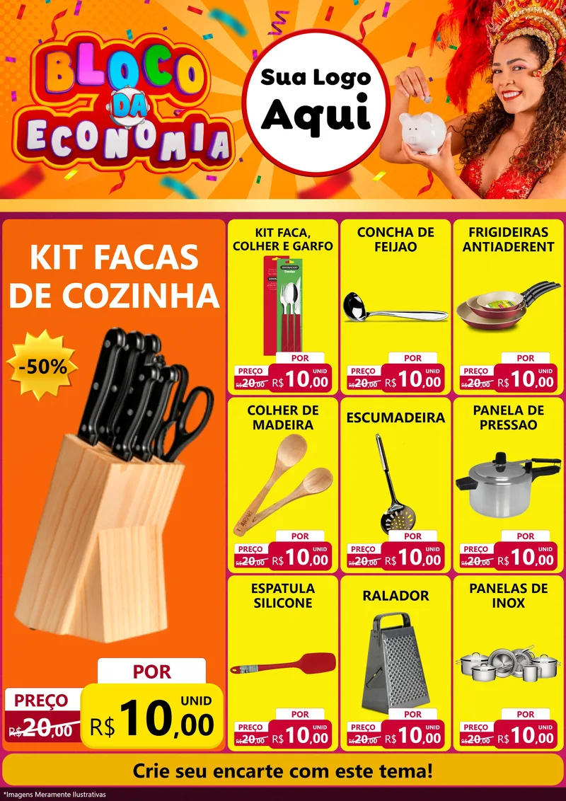 Modelo de Encarte para Encarte A4 Vertical com o tema Bloco da Economia para Utilidades Domésticas