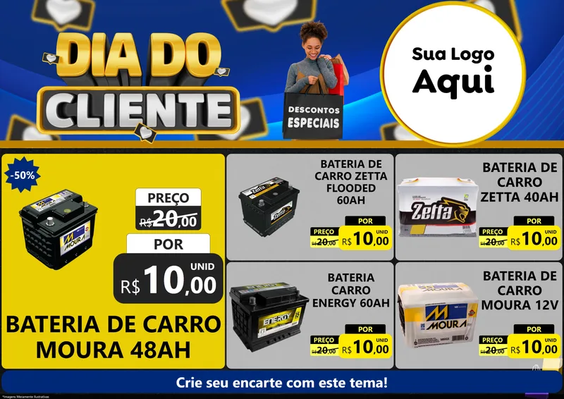 Modelo de Encarte para Encarte A4 Horizontal com o tema Dia Do Cliente para Baterias Elétricas