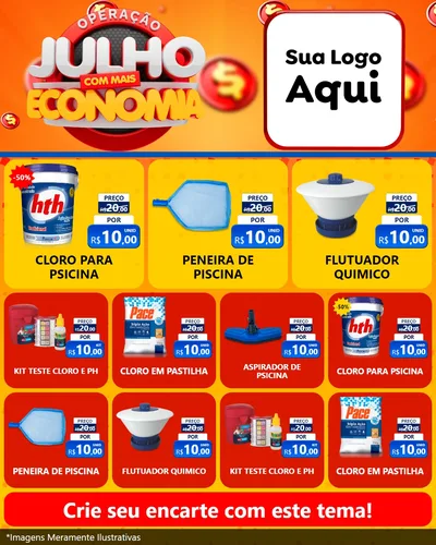 Modelo de Rede Social para Feed Instagram com o tema Operação Julho Com Mais Economia para Produtos para Piscina