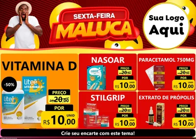 Modelo de Encarte para Encarte A4 Horizontal com o tema Sexta-feira Maluca para Farmácia