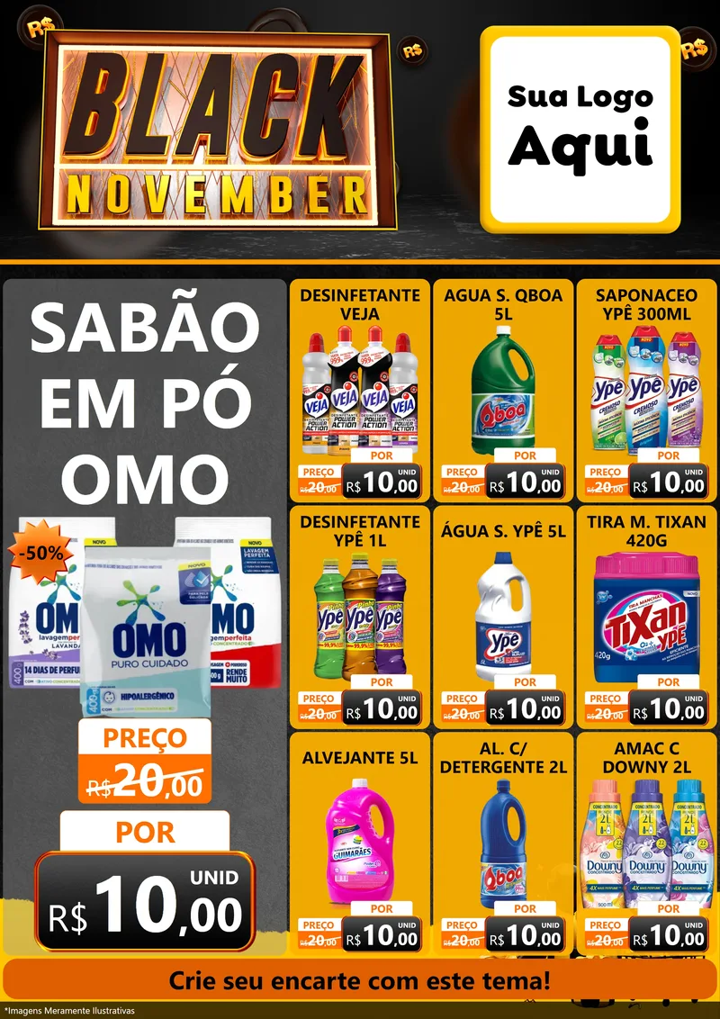 Modelo de Encarte para Encarte A4 Vertical com o tema Black November para Produtos de Limpeza