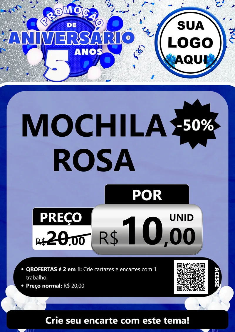 Modelo de Cartaz para Cartaz A4 Vertical com o tema Promoção de Aniversário - 5 Anos para Papelaria