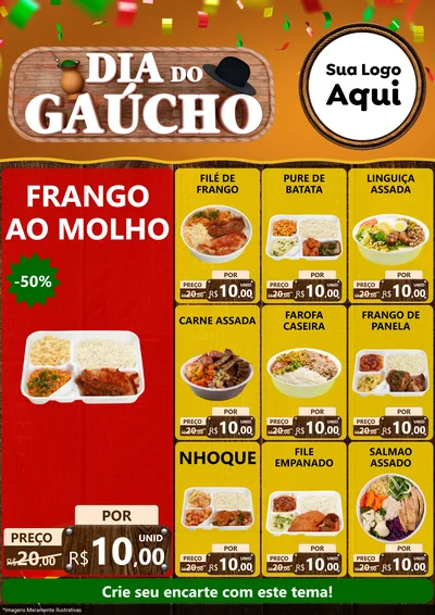 Modelo de Encarte para Encarte A4 Vertical com o tema Dia do Gaúcho para Restaurante