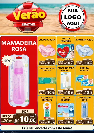 Modelo de Encarte para Encarte A4 Vertical com o tema Verão Imbatível para Bebês