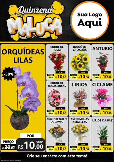 Modelo de Encarte para Encarte A4 Vertical com o tema Quinzena Maluca para Floricultura e jardim