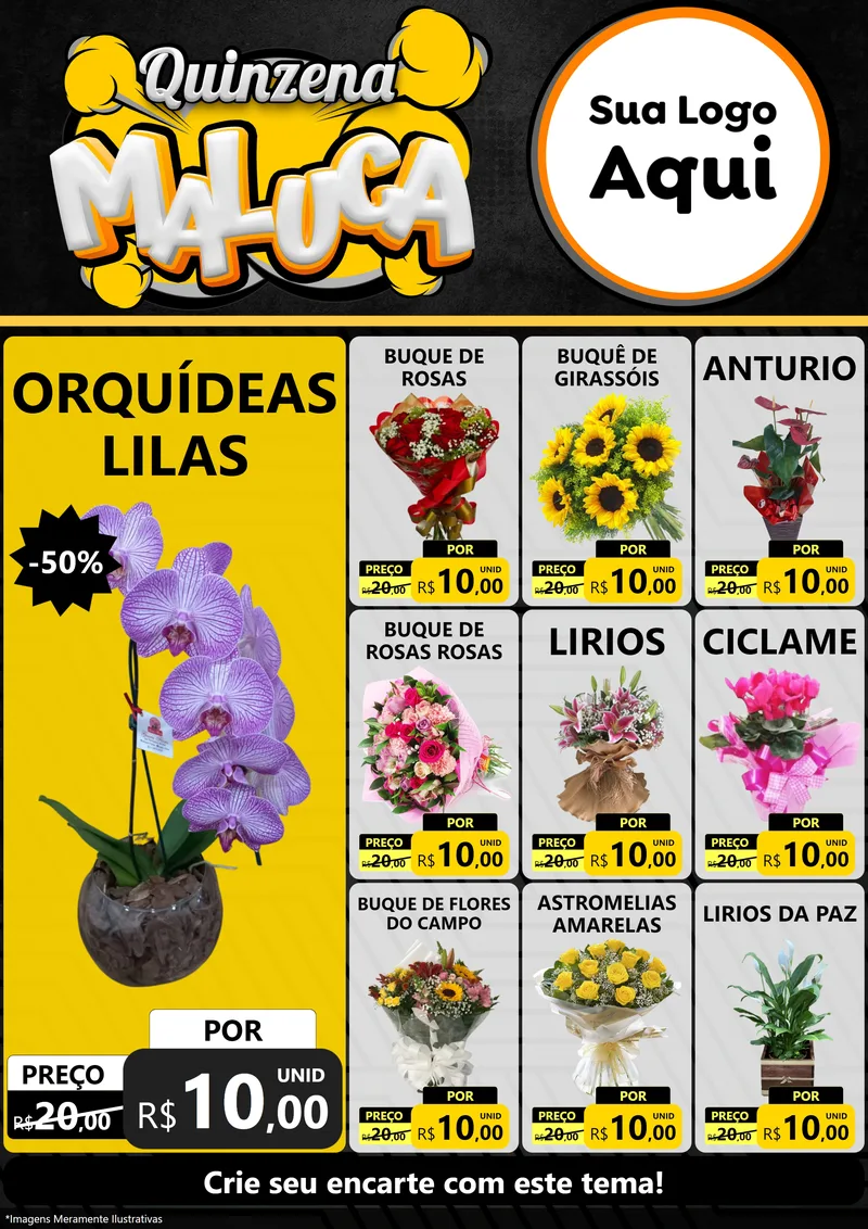 Modelo de Encarte para Encarte A4 Vertical com o tema Quinzena Maluca para Floricultura e jardim