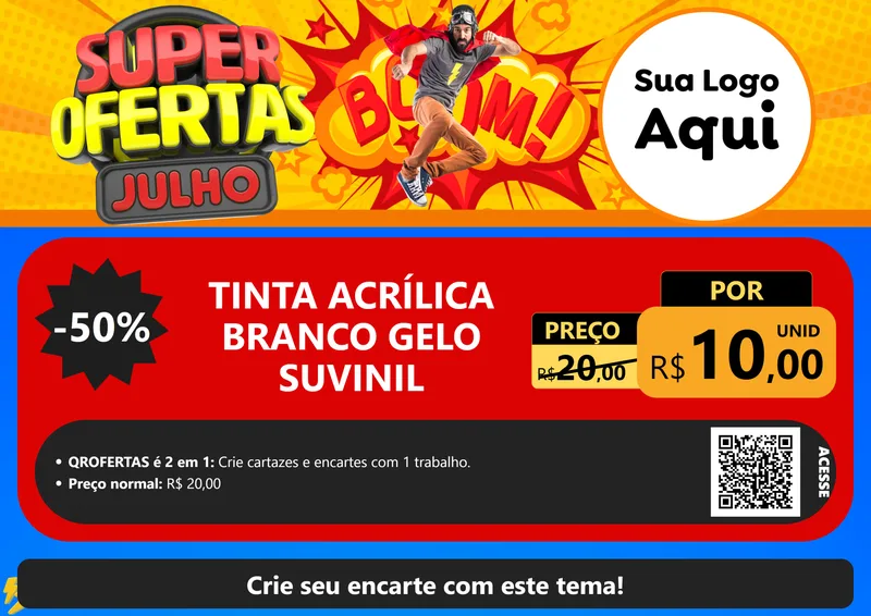 Modelo de Cartaz para Cartaz A4 Horizontal com o tema Super Ofertas Julho para Tintas e Ferramentas