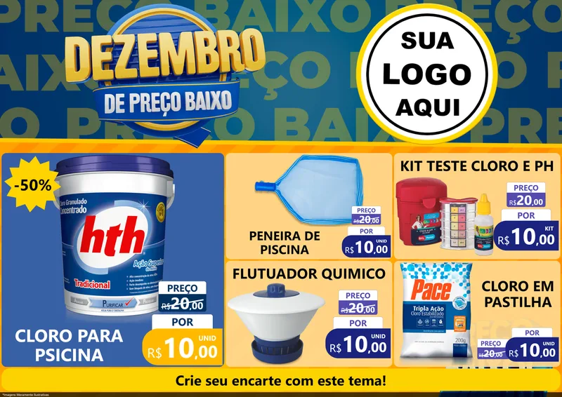 Modelo de Encarte para Encarte A4 Horizontal com o tema Dezembro de Preço Baixo para Produtos para Piscina