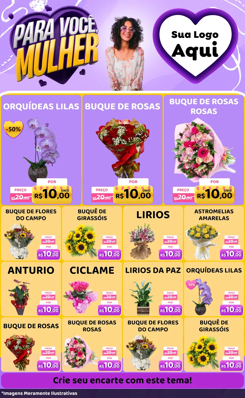 Modelo de Encarte para Encarte Grande com o tema Para Você, Mulher para Floricultura e jardim