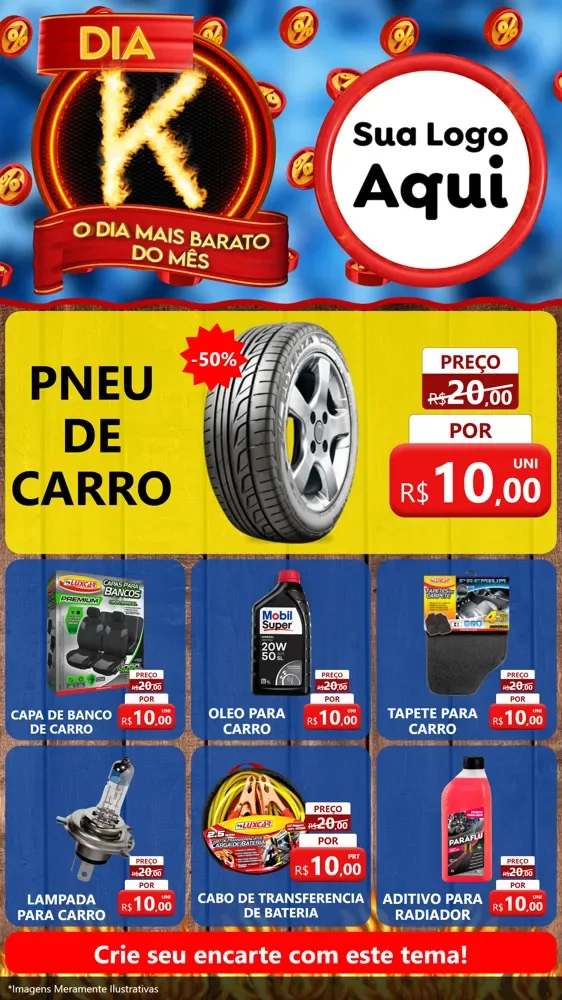 Modelo de Rede Social para Stories com o tema Dia K - O Dia Mais Barato Do Mês para Auto peças