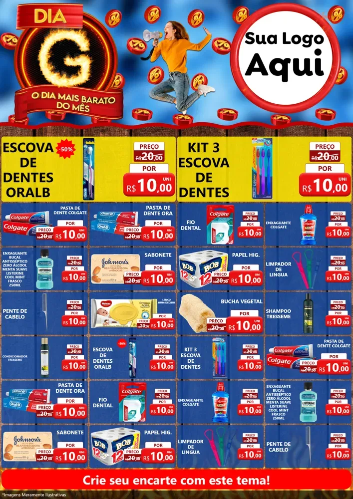 Modelo de Encarte para Encarte A4 Vertical com o tema Dia G - O Dia Mais Barato Do Mês para Higiene Pessoal